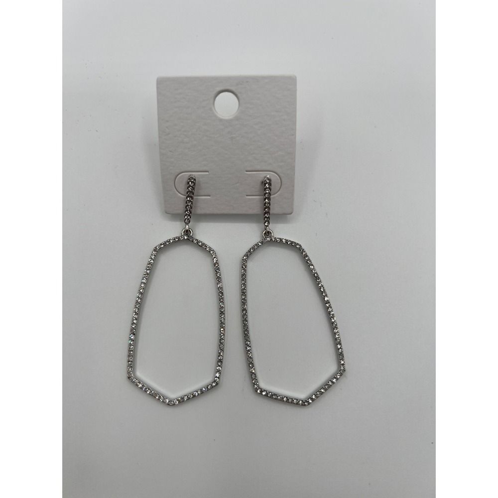 Tera Silver Geometric Open Frame Pave Rhinestone Drop Earrings S015E2A4229
